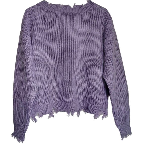 NWOT Lavender Knit Distressed V-Neck Sweater - Picture 7 of 10